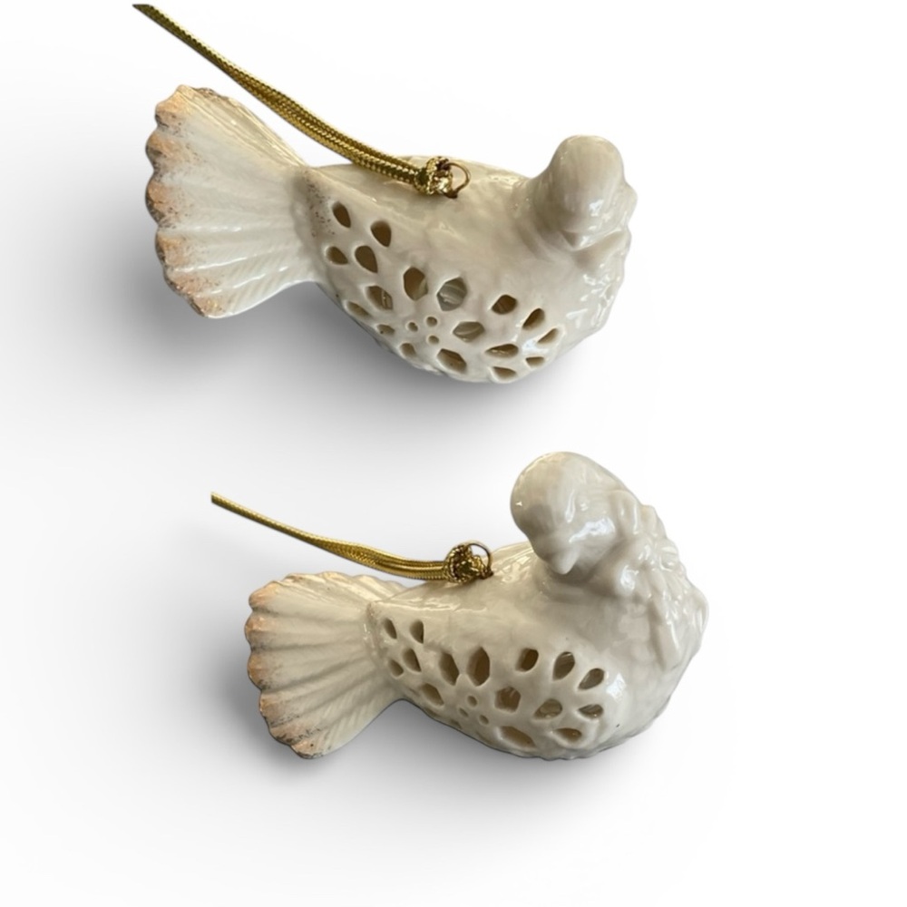 LENOX Doves of Light Cream Ceramic Bird Ornament (2) Vintage